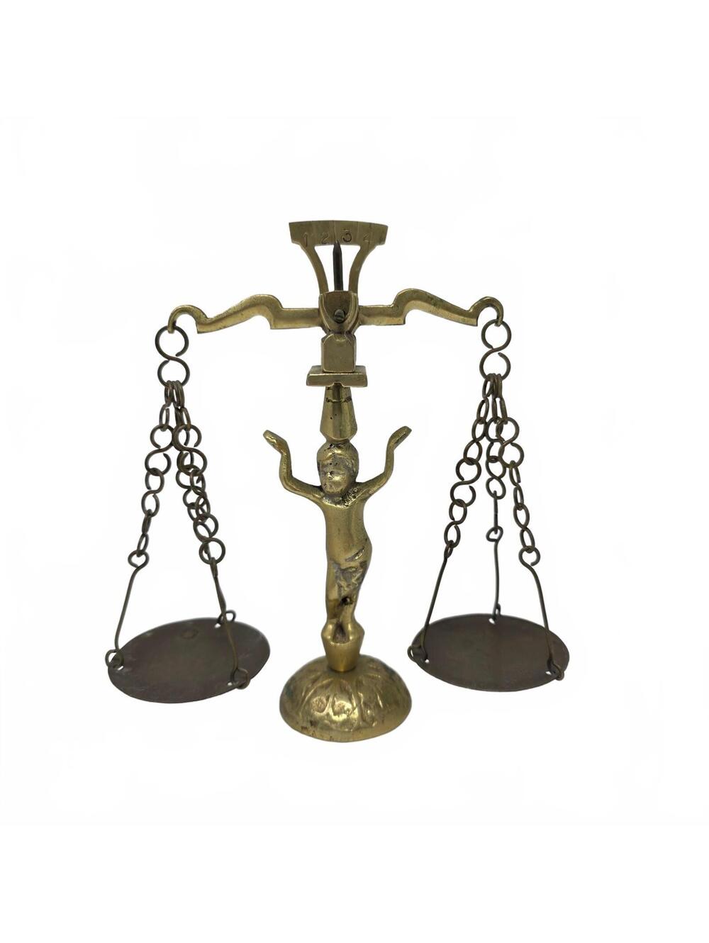 Vintage Brass Cherub Balance Scale Miniature Decorative Scales of Justice